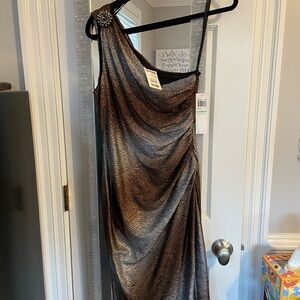 Maggy London One-Shoulder Metallic Dress NWT